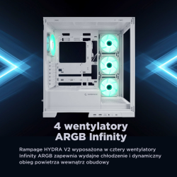 Rampage Hydra V2 Obudowa PC akwarium 4x wentylator ARGB biała