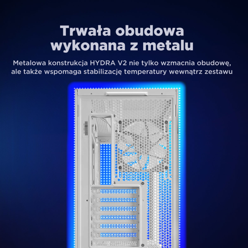 Rampage Hydra V2 Obudowa PC akwarium 4x wentylator ARGB biała