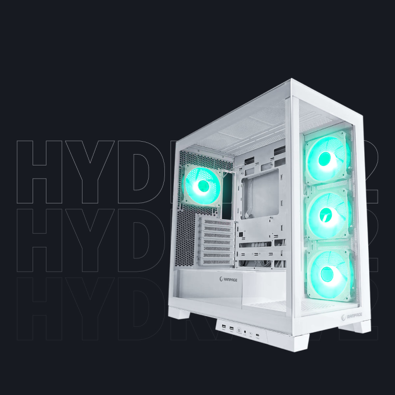 Rampage Hydra V2 Obudowa PC akwarium 4x wentylator ARGB biała