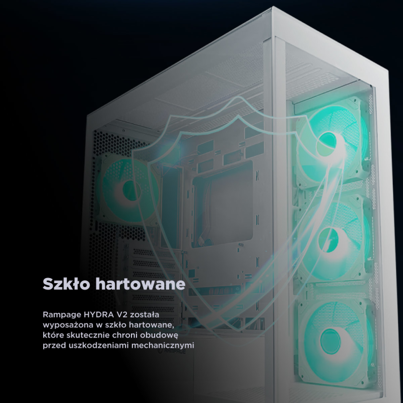 Rampage Hydra V2 Obudowa PC akwarium 4x wentylator ARGB biała