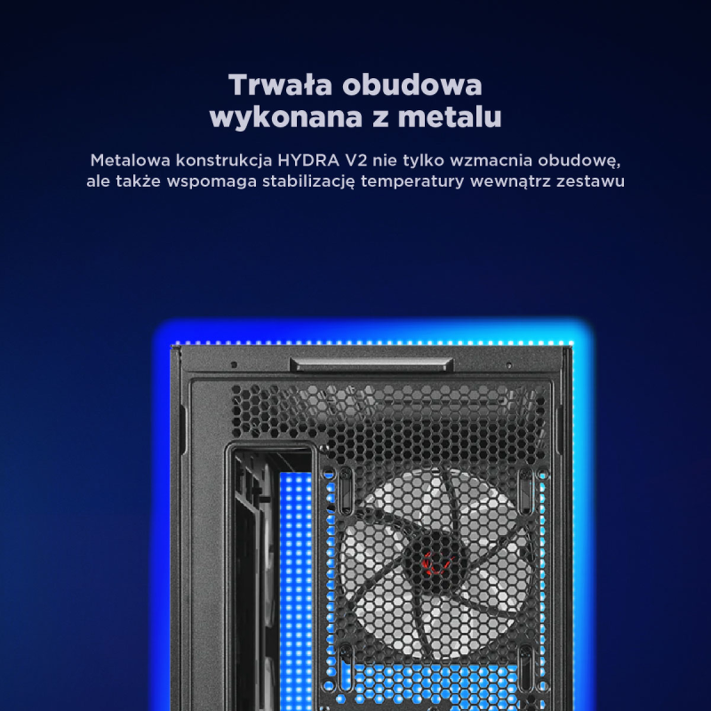 Rampage Hydra V2 Obudowa PC akwarium 4x wentylator ARGB czarna