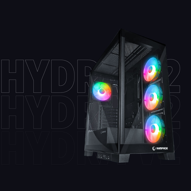 Rampage Hydra V2 Obudowa PC akwarium 4x wentylator ARGB czarna