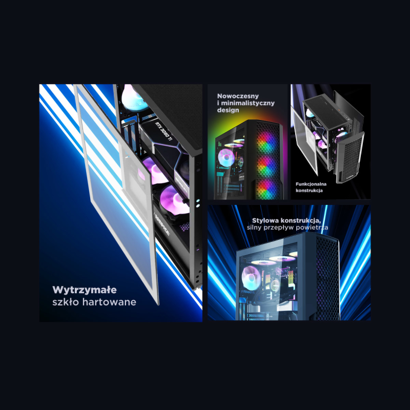 Rampage Shelob Obudowa PC Mid-T 4x wentylator ARGB czarna