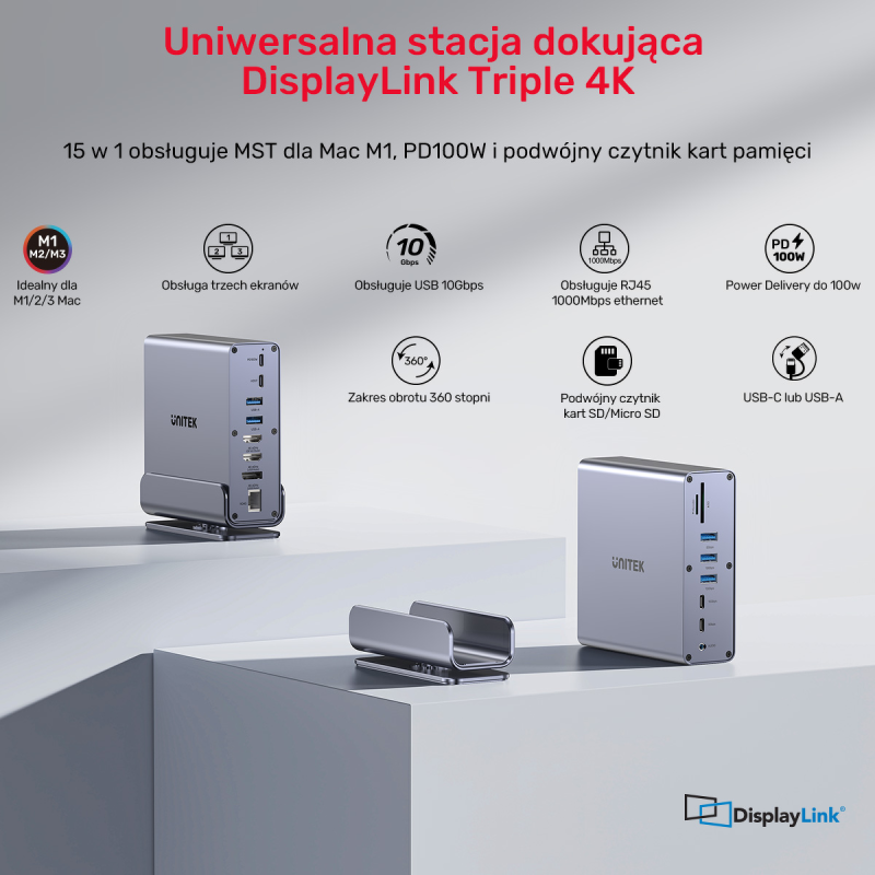 Unitek Uniwersalna stacja dokująca DisplayLink 4K x3