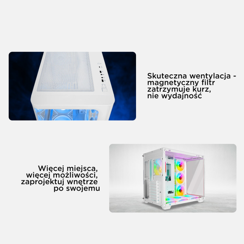 Rampage Loopy Obudowa PC akwarium 7x wentylator ARGB Infinity HUB biała