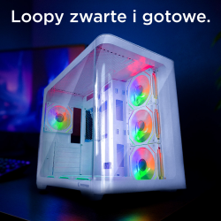 Rampage Loopy Obudowa PC akwarium 7x wentylator ARGB Infinity HUB biała