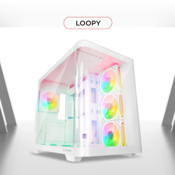 Rampage Loopy Obudowa PC akwarium 7x wentylator ARGB Infinity HUB biała