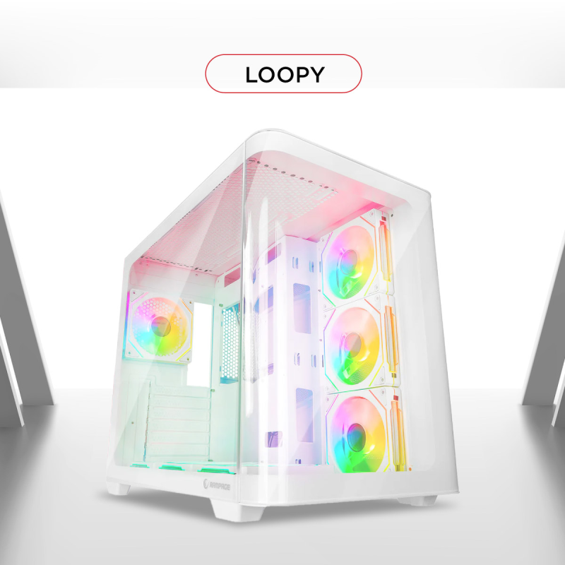 Rampage Loopy Obudowa PC akwarium 7x wentylator ARGB Infinity HUB biała