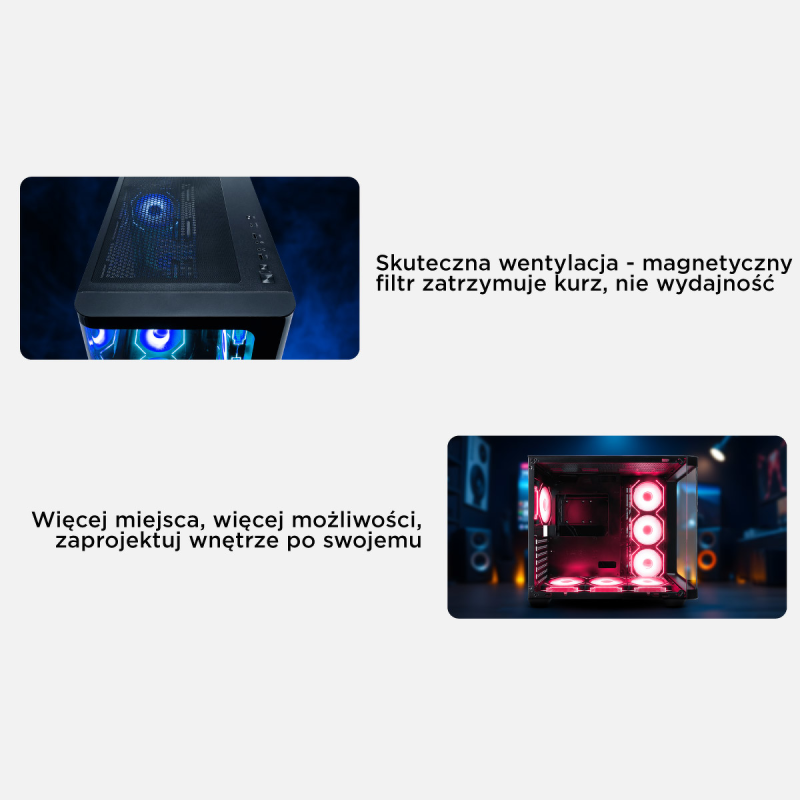 Rampage Loopy Obudowa PC akwarium 7x wentylator ARGB Infinity HUB czarna