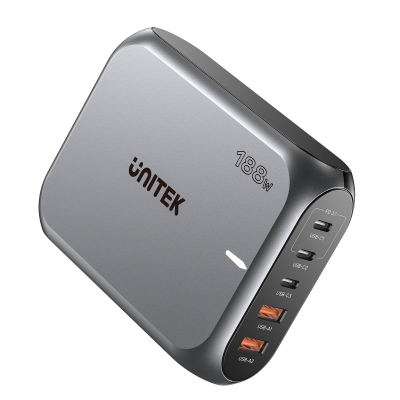 Unitek Szybka ładowarka sieciowa 2xUSB-A 3xUSB-C GAN 188W
