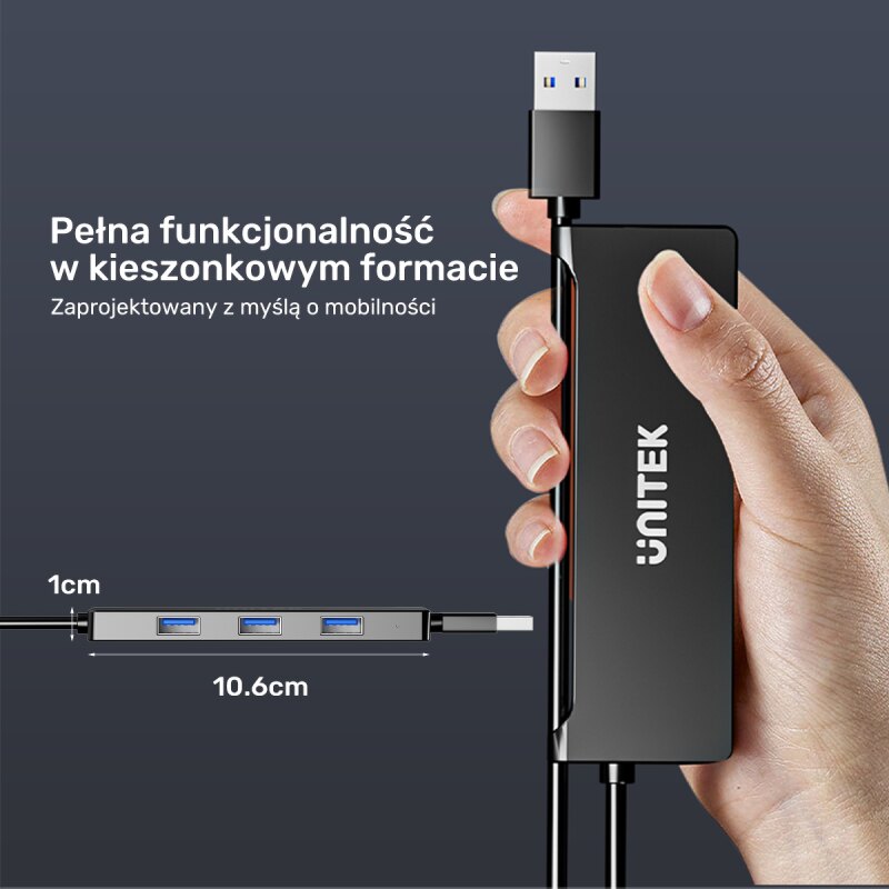Unitek Hub USB-A 4 porty USB-A 5 Gbps | PartsPC.pl