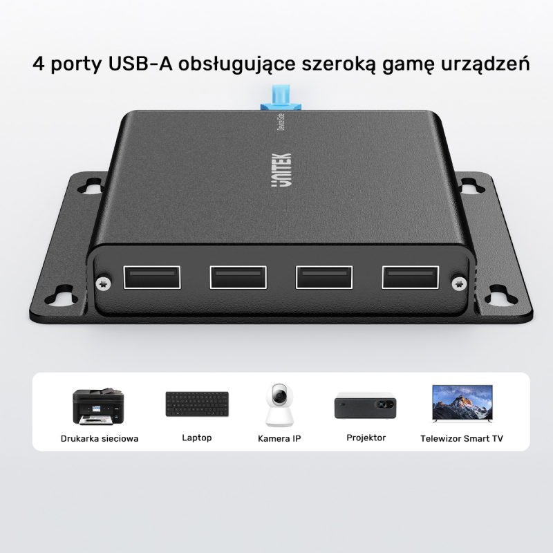 Unitek Przedłużacz USB-C na 4× USB-A przez Ethernet, zasięg do 150 m 480Mbps
