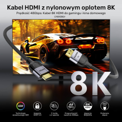 Unitek przewód 8K LUX HDMI 2.1 oplot 1M | PartsPC.pl