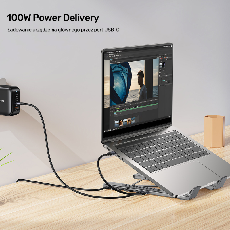 Unitek Podstawka regulowana pod laptop z hubem/HDMI/PD/SD