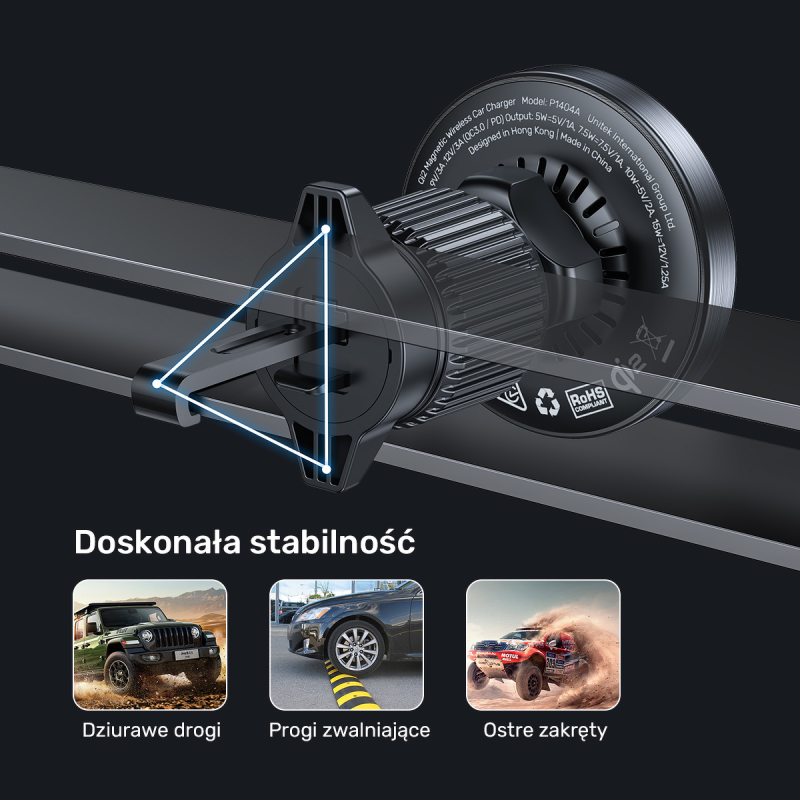 Uchwyt samochodowy Unitek Qi2