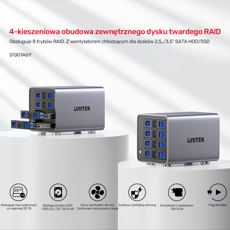 4-dyskowa obudowa RAID  0/1/5/10 / JBOD/ PM Unitek