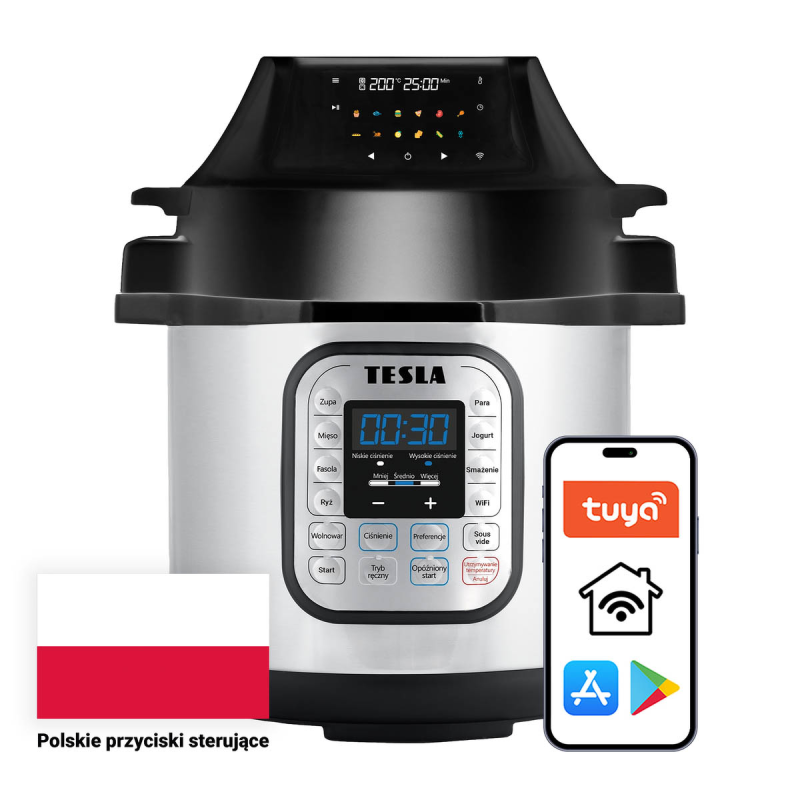 TESLA EliteCook K70 WiFi Duo multicooker 12w1 z funkcją sous vide i frytkownicą beztłuszczową