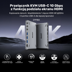 Unitek Przełącznik KVM USB-C 10Gbps z HDMI i transferem plików między systemami