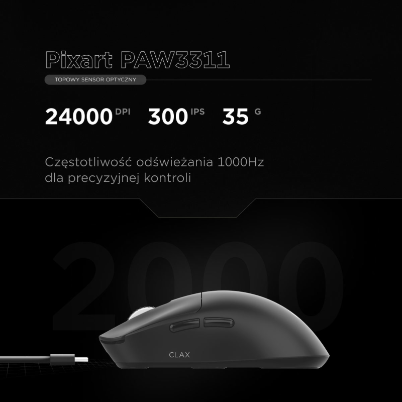 Rampage Mysz bezprzewodowa Clax PAW3311 1k Hz 24 000 DPI BT 5.1 czarna