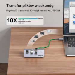 Unitek Hub alumininiowy USB-A/USB-C z 4 portami 5Gbps