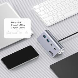 Unitek Hub alumininiowy USB-A/USB-C z 4 portami 5Gbps