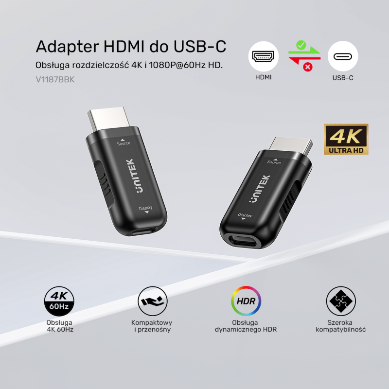 Adapter z HDMI do USB-C HDR/HDCP/ 4K 60Hz Unitek