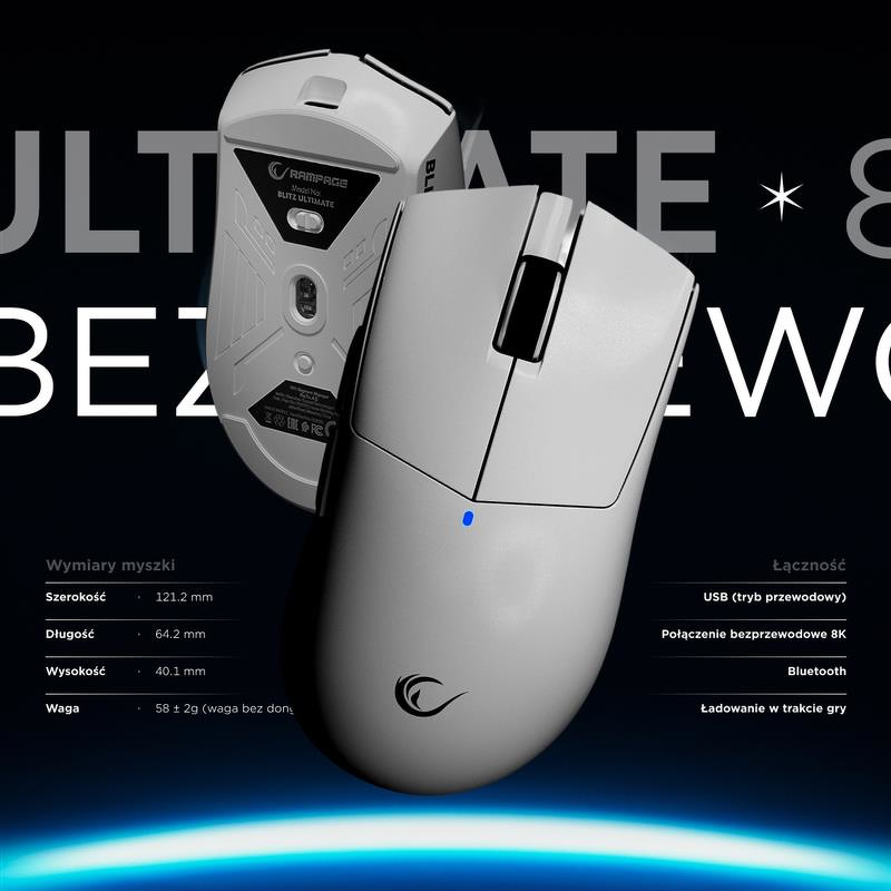Rampage Mysz bezprzewodowa BLITZ ULTIMATE optyczna 8K 30000DPI PAW3950 Biała