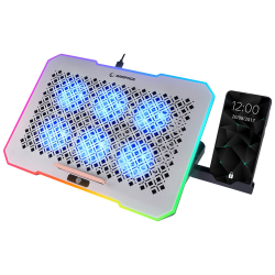 Rampage FREEZ Podstawka chłodząca pod laptop 9-17'' RGB 6 wentylatorów, srebrna