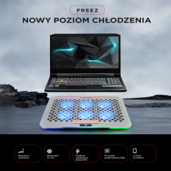 Rampage FREEZ Podstawka chłodząca pod laptop 9-17'' RGB 6 wentylatorów, srebrna