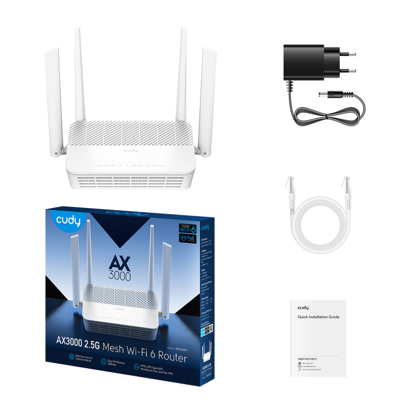 CUDY WR3000P | router, Wi-Fi 6, 2,4GHz/5GHz, Gigabit, MESH, PoE