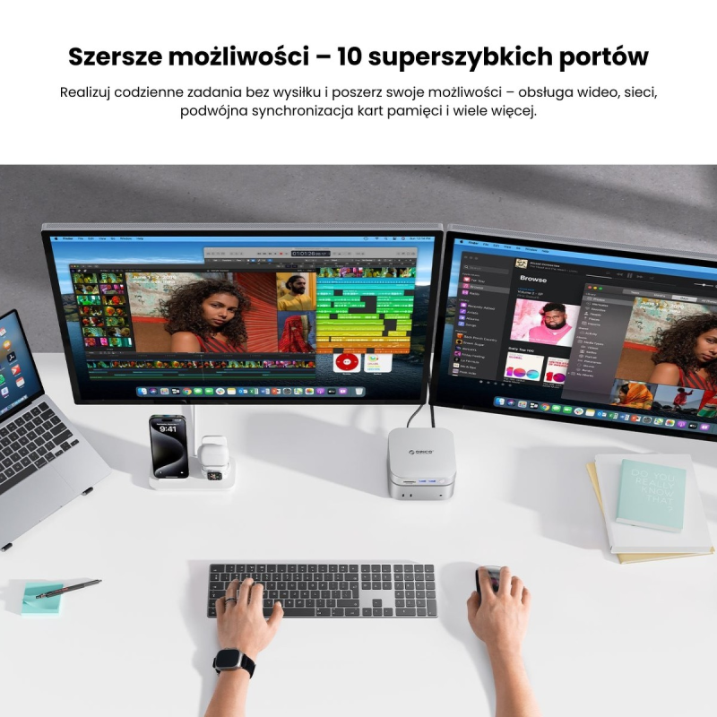 Orico Stacja dokująca do MacMini M4, USB-C 10 Gbps, z obudową M.2 NVMe/NGFF, metalowa