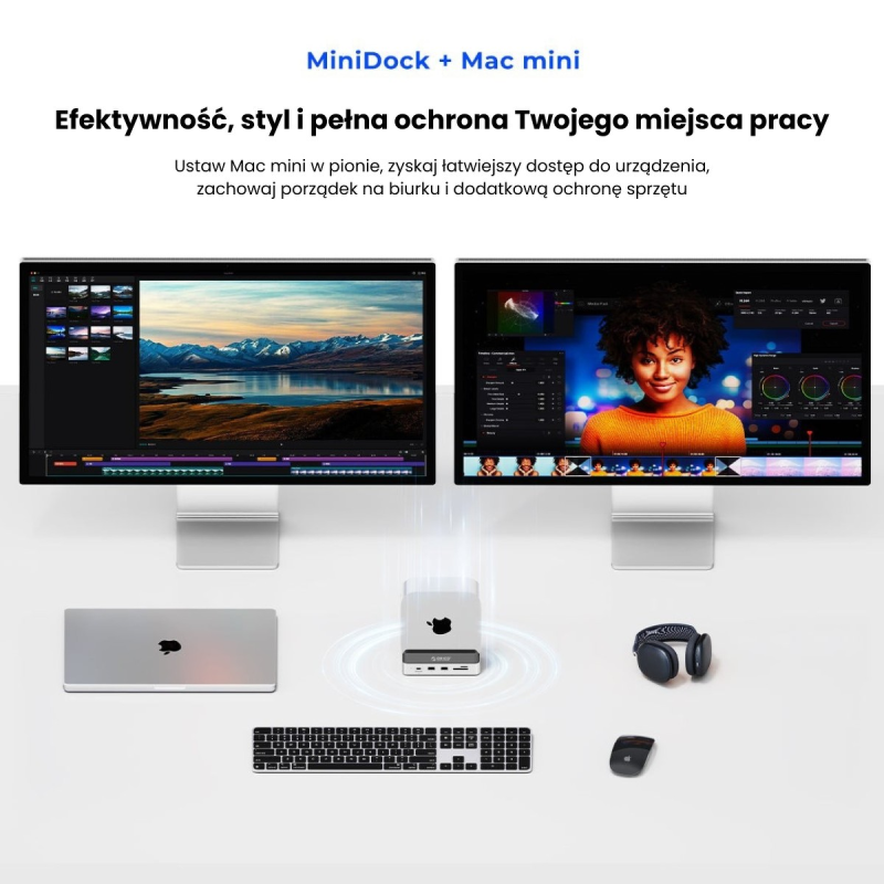 Orico Stacja dokująca do MacMini M4, USB-C 10 Gbps, z obudową M.2 NVMe, pionowa, metalowa