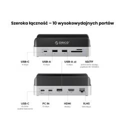 Orico Stacja dokująca do MacMini M4, USB-C 10 Gbps, z obudową M.2 NVMe, pionowa, metalowa