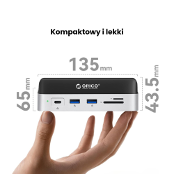 Orico Stacja dokująca do MacMini M4, USB-C 10 Gbps, z obudową M.2 NVMe, pionowa, metalowa