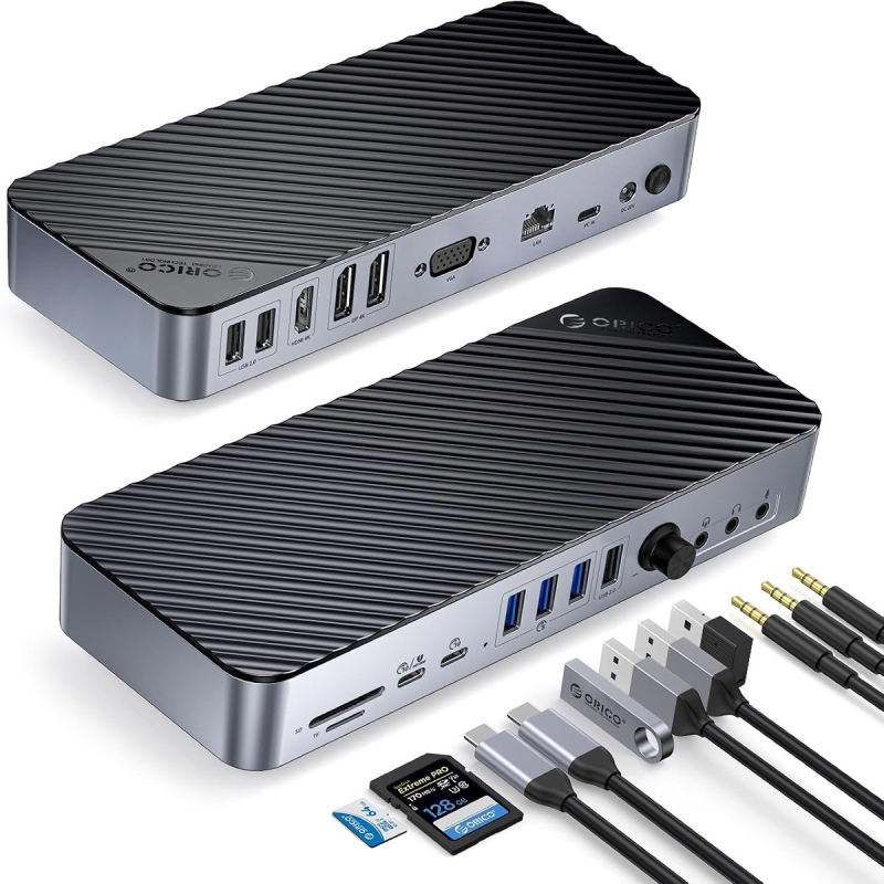 Orico Stacja dokująca USB-C 10 Gbps, 2x DP 4K, HDMI 4K, PD 60W, 6x USB-A, karty SD, audio