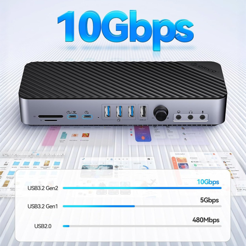 Orico Stacja dokująca USB-C 10 Gbps, 2x DP 4K, HDMI 4K, PD 60W, 6x USB-A, karty SD, audio