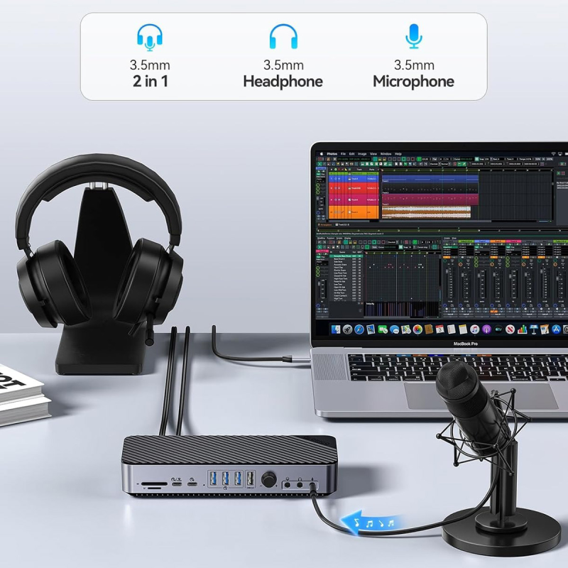 Orico Stacja dokująca USB-C 10 Gbps, 2x DP 4K, HDMI 4K, PD 60W, 6x USB-A, karty SD, audio