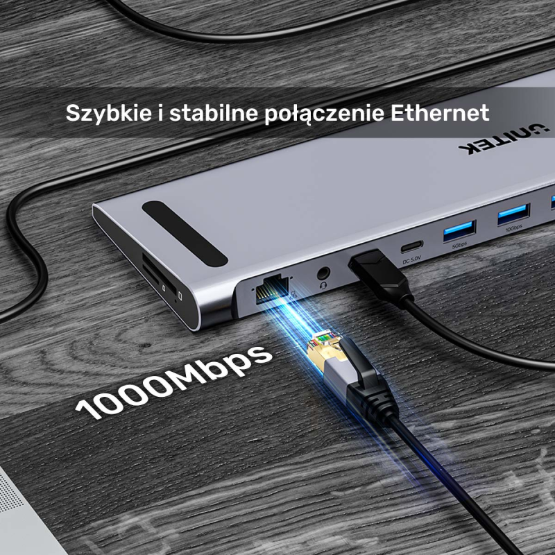 Unitek Stacja dokująca KVM z funkcją podstawki, potrójne wyjście 4K, USB-C, MST, HDMI 2.0