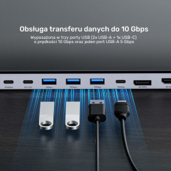 Unitek Stacja dokująca KVM z funkcją podstawki, potrójne wyjście 4K, USB-C, MST, HDMI 2.0