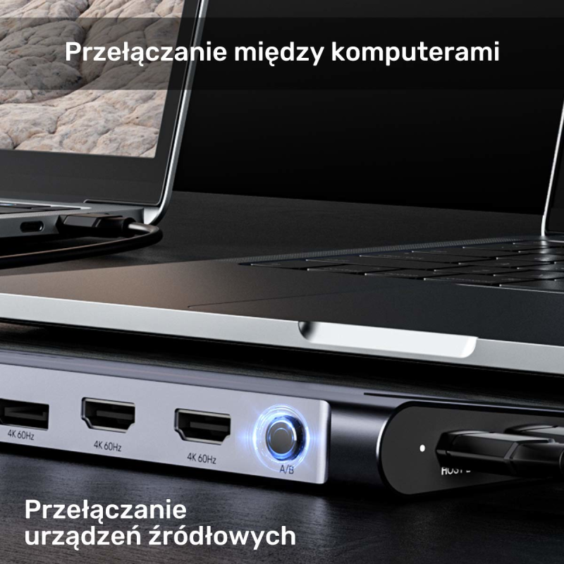 Unitek Stacja dokująca KVM z funkcją podstawki, potrójne wyjście 4K, USB-C, MST, HDMI 2.0
