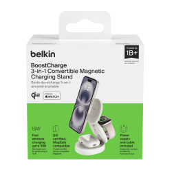 Belkin Ładowarka magnetyczna 3w1, składana, Qi2 15W, zasilacz 36W, biała