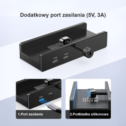 Orico Hub USB-C 5Gbps aktywny, przykręcany, 2x USB-A, czytnik SD, minijack 3,5 mm, czarny
