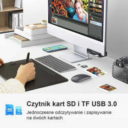 Orico Hub USB-C 5Gbps aktywny, przykręcany, 2x USB-A, czytnik SD, minijack 3,5 mm, czarny