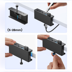 Orico Hub USB-C 5Gbps aktywny, przykręcany, 2x USB-A, czytnik SD, minijack 3,5 mm, czarny