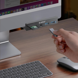 Orico Hub USB-C 5Gbps aktywny, przykręcany, 2x USB-A, czytnik SD, minijack 3,5 mm, czarny