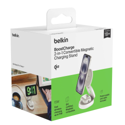 Belkin Ładowarka magnetyczna 2w1, składana, Qi2 15W, zasilacz 30W, biała