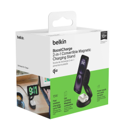 Belkin Ładowarka magnetyczna 2w1, składana, Qi2 15W, zasilacz 30W, czarna