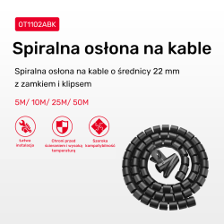 Unitek spiralny organizer na kable, 25 metrów, 22 mm średnicy, czarny