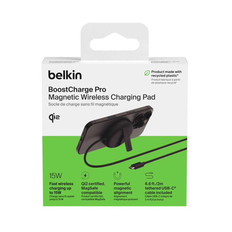 Belkin Ładowarka magnetyczna, Qi2 15W, rozkładana, zasilacz 20W, czarna