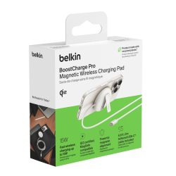 Belkin Ładowarka magnetyczna, Qi2 15W, rozkładana, zasilacz 20W, biała